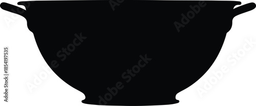 Silhouette of a large rustic bowl with handles Vector Illustration