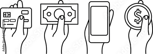 hands holding credit card cash phone and dollar coin for finance