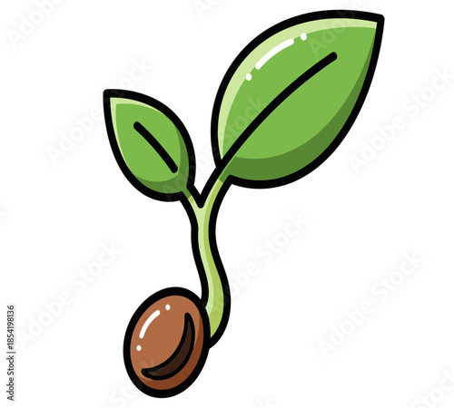 A sprouting seed with two vibrant green leaves showcasing new life and growth