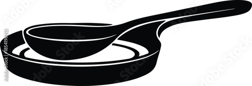 Silhouette of a spoon resting in a shallow dish Vector Illustration