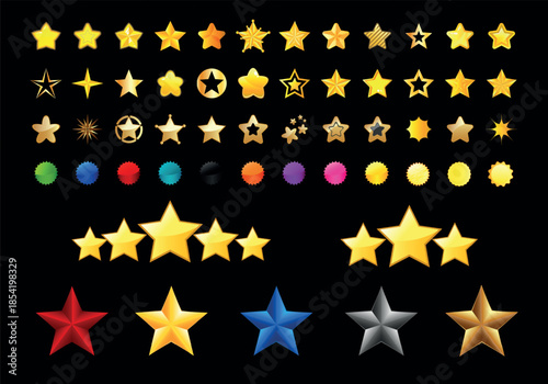Colorful stars icons collection isolated on transparent background