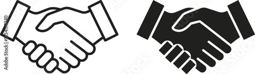Business handshake icon set, partnership agreement symbol, trust and collaboration concept, clean black and white flat style, vector illustration