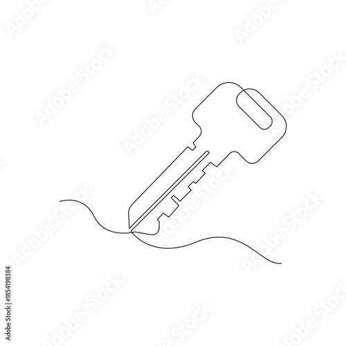 Key icon in a single continuous line art style for security concept