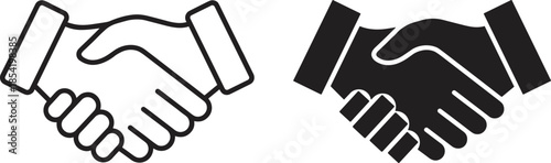 Business handshake icon set, partnership agreement symbol, trust and cooperation concept, minimal black and white style, vector illustration