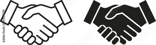 Business handshake icon set, partnership agreement symbol, trust and collaboration concept, minimal black and white design, vector illustration