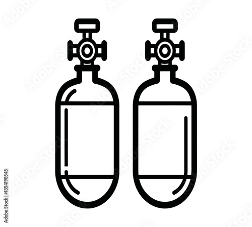 Two oxygen tanks side by side showcasing essential safety equipment for diving and medical use