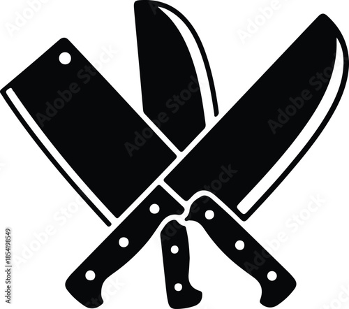 Silhouette of three professional kitchen knives crossed vector illustration