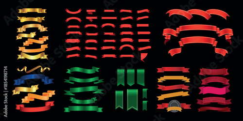 Colorful ribbons collection isolated on transparent background