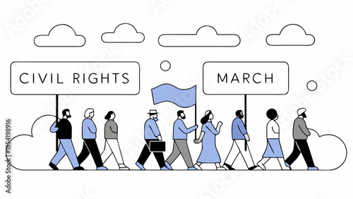 Civil Rights March Illustration with Diverse Crowd Vector