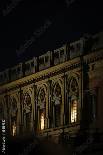 Canvas Print Night Architecture with Lit Windows in Stockholm