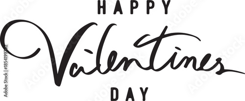 Minimalist black and white typography displaying a Happy Valentines Day greeting with elegant cursive and block text