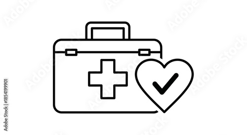 Medical First Aid Kit Icon - Healthcare Emergency Bag and Heart Check Symbol