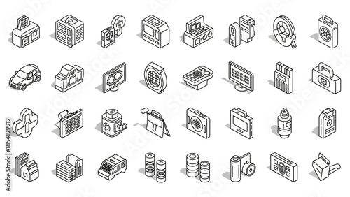 Set of black and white vector icons and floral patterns for web design featuring business internet symbols and media illustration signs for computer and phone network buttons