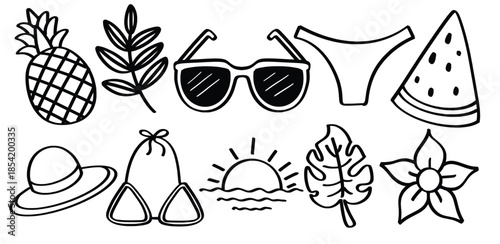 Set of hand drawn Summer style theme Isolated Vector