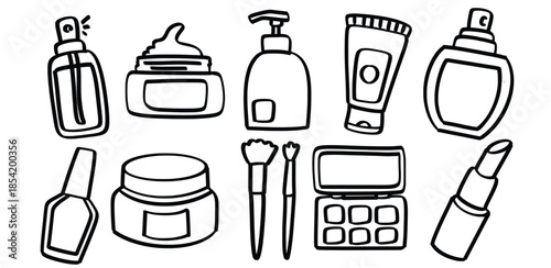 Set of hand drawn cosmetics beauty skin care and makeup theme Isolated Vector