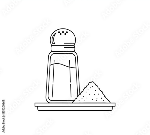 Simple line drawing of a salt shaker and a small pile of salt on a tray