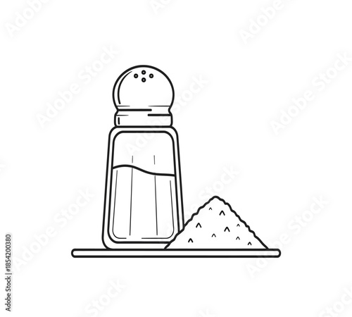 Simple black and white line drawing of a salt shaker and spilled salt pile