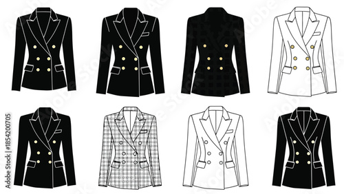 Collection of fashionable women s blazers in various styles and colors displayed