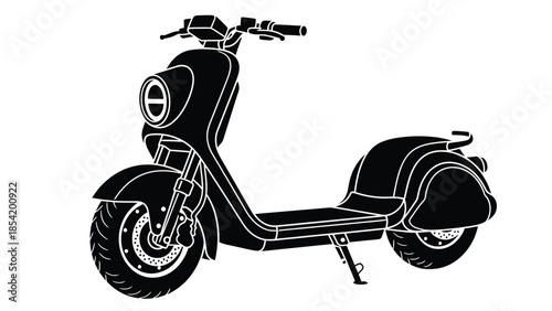 A sleek black and white silhouette of a modern electric scooter design