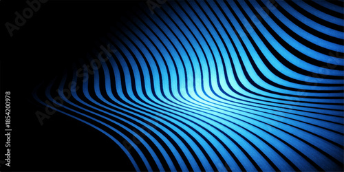 An abstract blue wallpaper features a 3d motion design with light waves, spiral curves, and a metal texture swirl creating a dark tunnel pattern vector illustration backdrop