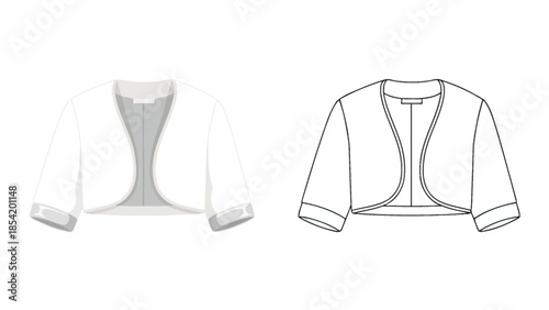 Fashion sketch of a cropped bolero jacket with short sleeves front and back views