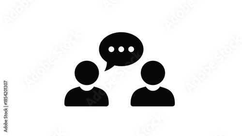 Two people silhouettes with a speech bubble indicating conversation or dialogue