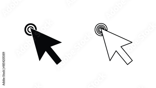 Two computer cursors a filled black arrow and a white outline version