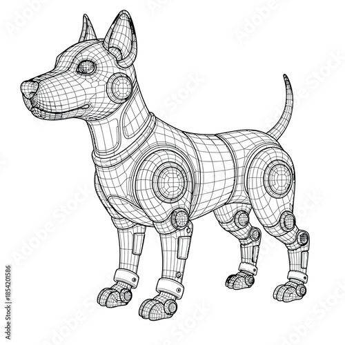 Wireframe Robotic Dog Illustration – Futuristic Mechanical Pet Concept Line Art for Technology and Digital Design Projects