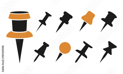 pin set icon. Sharp rivets for fixing notes on planks. Office stationary.