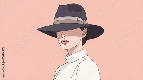 Elegant vector illustration of a mysterious woman in a chic hat, embodying a concept of anonymity