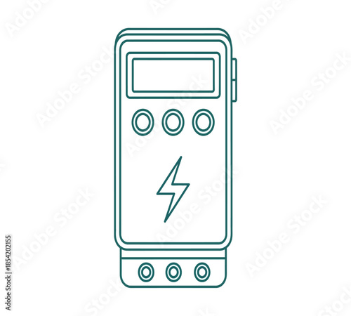 Simple teal outline of a portable taser device with a lightning bolt symbol