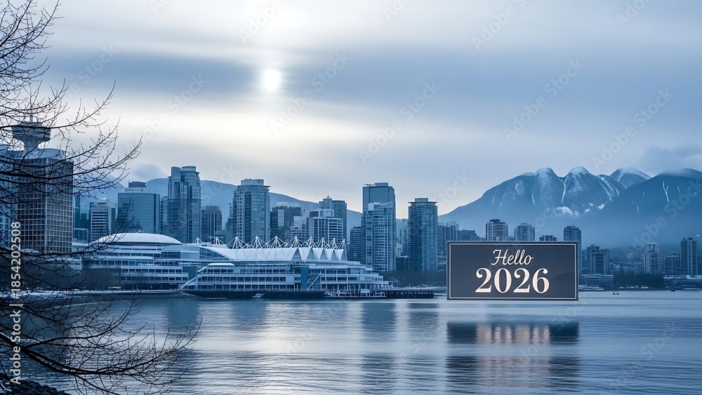 Obraz premium Cityscape with Mountain View 2026