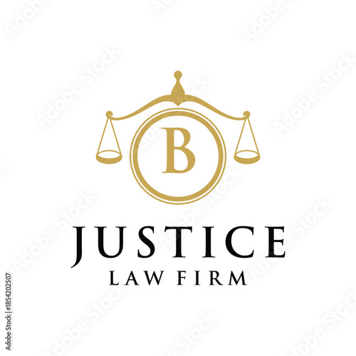 Initial letter B justice law firm logo design, attorney scale of justice legal graphic icon vector template
