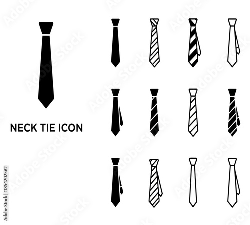 Collection of neckties in various styles and designs presented as simple black icons