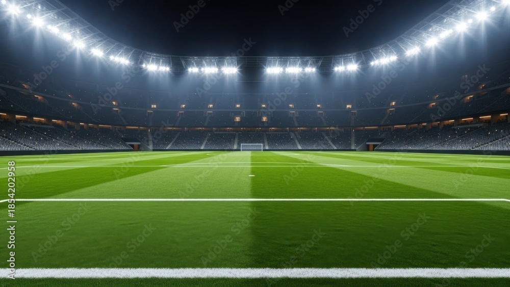 Fototapeta premium Brightly lit soccer stadium field ready for action at night