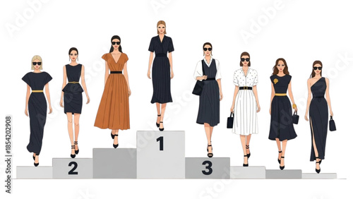 Fashion Show Runway Models Displaying Elegant Dresses and Styles