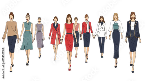 Collection of Women's Business and Casual Attire on a White Background