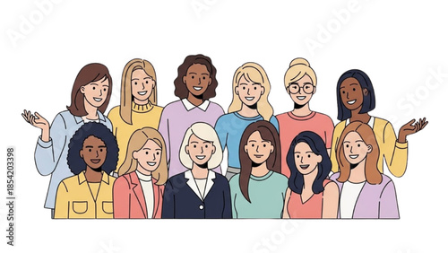 Diverse Group of Confident Women Standing Together, Symbolizing Unity and Female Empowerment