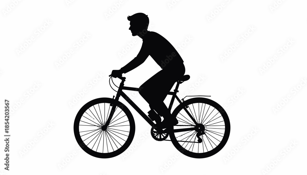 Fototapeta premium Silhouette of a man riding a bicycle on a white background.