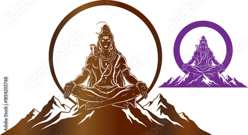 Assyrian king profile graphic set in four different background styles