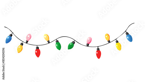 Festive string of colorful incandescent Christmas lights garland, ideal for holiday decorations