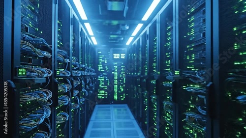 Digital displays showing real-time server room temperature and humidity readings