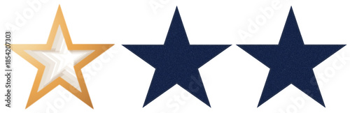 three star rating display with one gold outline and two navy filled stars review icon