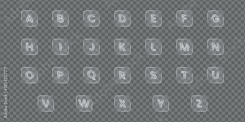 Alphabet glass buttons isolated on transparent background