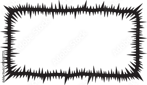 Black thorny border rectangle shape frame isolated on transparent background silhouette