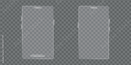 Smartphone outlines glass shapes isolated on transparent background