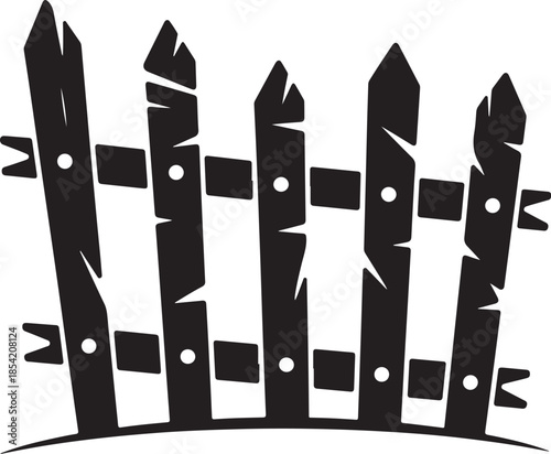 Old broken fence made of rotting boards, silhouette, a fence for cemeteries