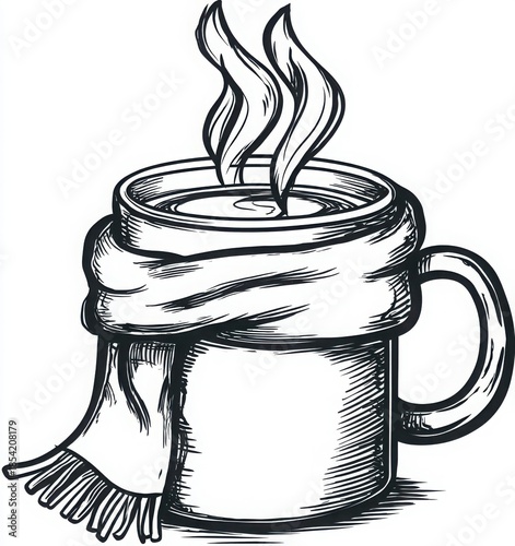 hot tea and knitted scarf winter cozy illustration