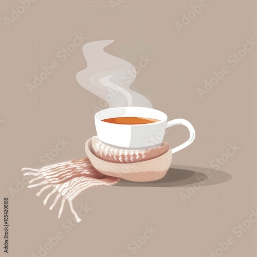 hot tea and knitted scarf winter cozy illustration