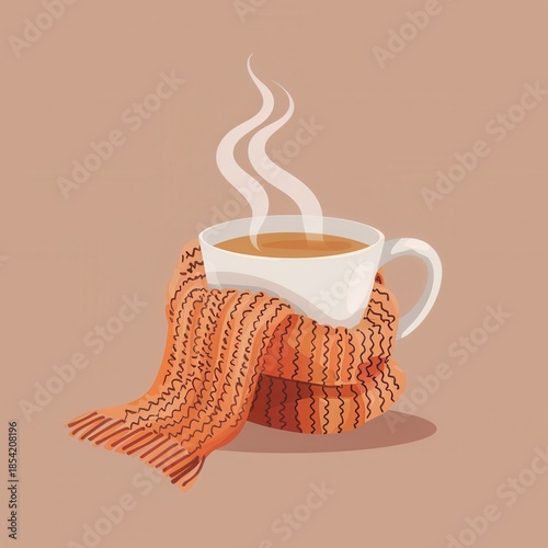 hot tea and knitted scarf winter cozy illustration